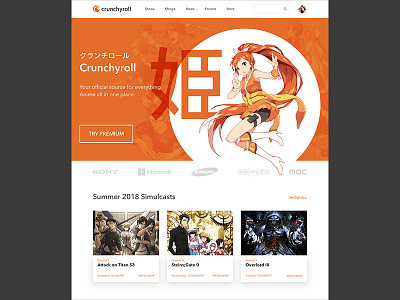Crunchyroll Landing Page Redesign anime crunchyroll japanese kanji landing page typography user interface website