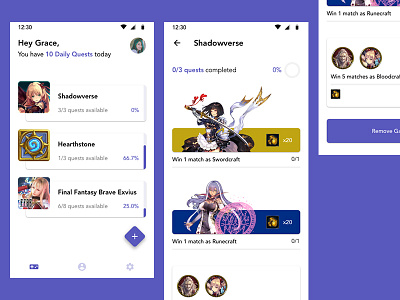 Daily Quest Tracker Concept final fantasy gaming app hearthstone mobile quincy shadowverse tracker user interface