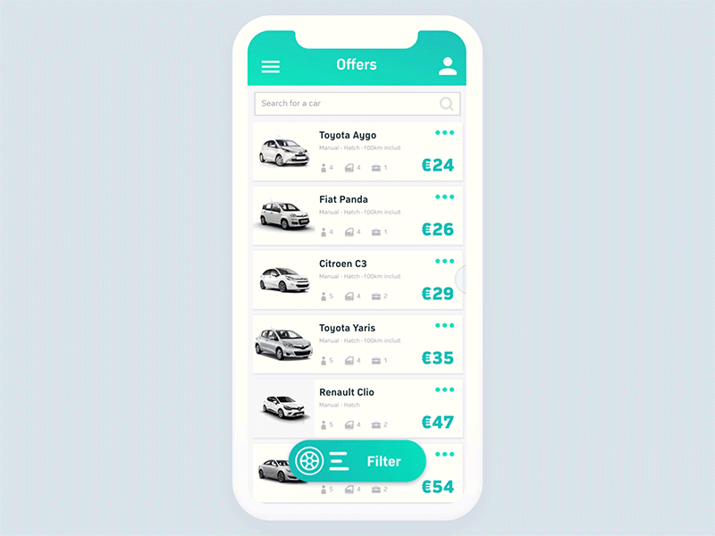 Select the car for renting