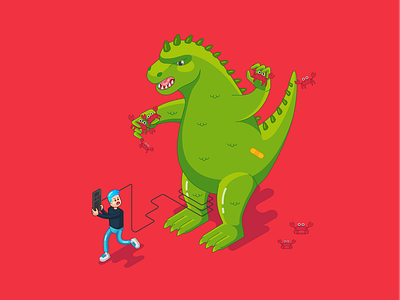 Courage dinosaur fun illustration programmer vector