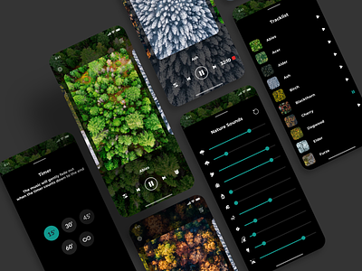 Forest Sounds - Chill & Relax App adobe xd ambient app asmr calm dark app dark mode meditation music music app noises trees ui ux yoga