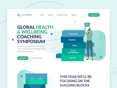 Global Health & Wellbeing Coaching Symposium | Landing graphic design illustration landing ui web