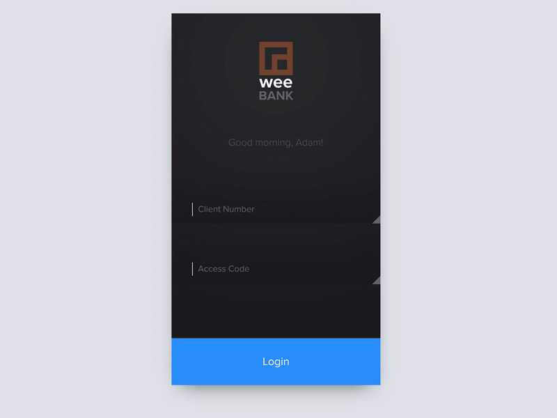 Weebank Login Sc Animation animation design look and feel motion startup ui ux