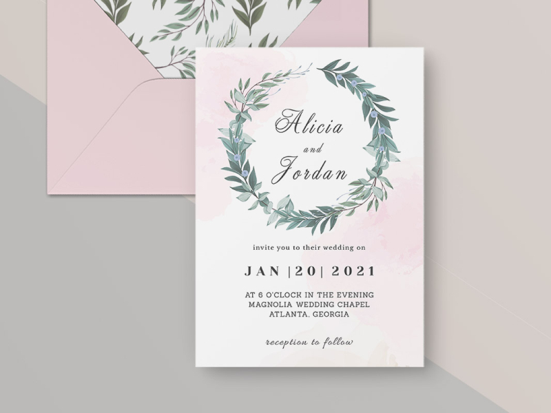 Free Greenery Wedding Invitation Template art beautiful border card classic date decoration design elegant floral frame golden graphic illustration invite luxury marriage ornament retro royal