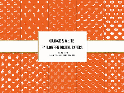 Orange & White Halloween Digital Papers clean colorful creative design digital papers halloween illustration logo modern ui