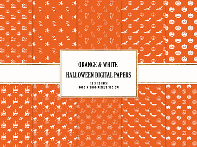 Orange & White Halloween Digital Papers