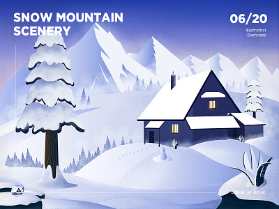Snow mountain scenery design illustration