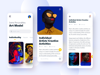 Independent Individual Artistic Model Page app design ui