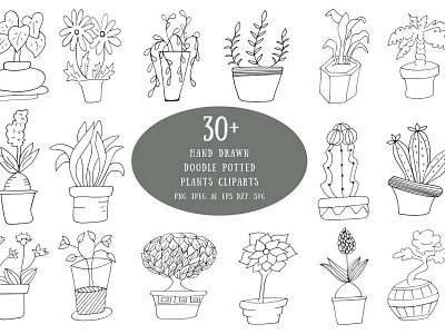 30+ Hand Drawn Doodle Potted Plants 300 dpi 300dpi branding clipart creative creative design design display doodle art doodle potted doodleart doodles dribbble family hand drawn handmade illustration logo plants ui