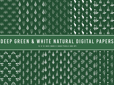 Deep Green & White Natural Digital Papers dribbble