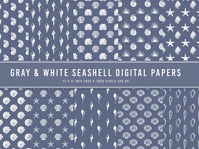 Gray & White Seashell Digital Papers dribbble