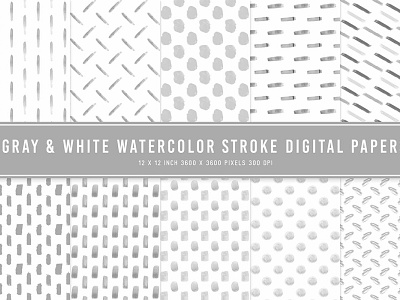 Gray & White Watercolor Stroke Digital Papers dribbble