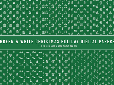 Green & White Christmas Holiday Digital Papers dribbble