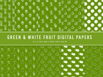 Green & White Fruit Digital Papers