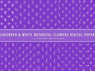 Lavender & White Botanical Flowers Digital Papers dribbble