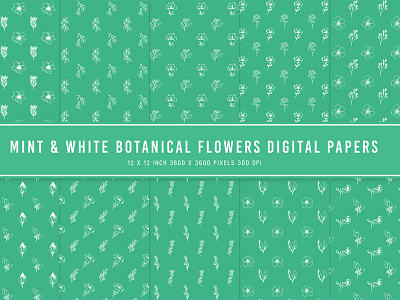 Mint & White Botanical Flowers Digital Papers dribbble