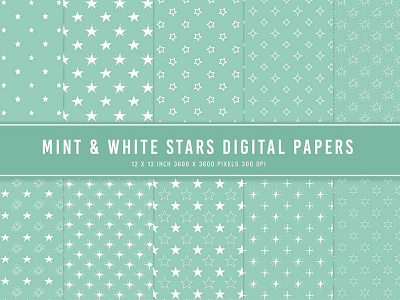 Mint & White Stars Digital Papers dribbble