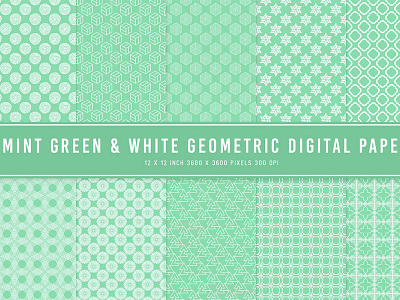 Mint Green & White Geometric Digital Papers dribbble