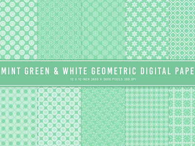 Mint Green & White Geometric Digital Papers