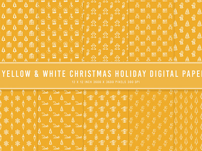 Yellow & White Christmas Holiday Digital Papers dribbble