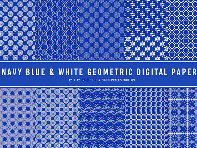 Navy Blue & White Geometric Digital Papers branding design dribbble dribbble best shot illustration