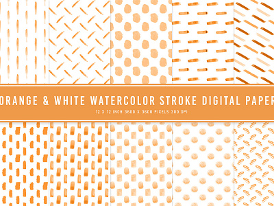 Orange & White Watercolor Stroke Digital Papers ui