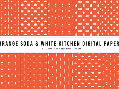 Orange Soda & White Kitchen Digital Papers