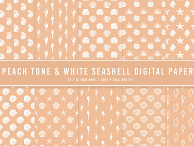 Peach Tone & White Seashell Digital Papers ui