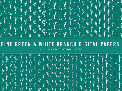 Pine Green & White Branch Digital Papers ui