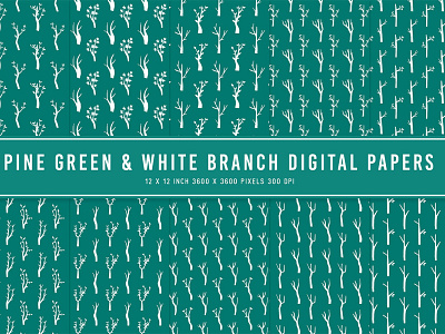 Pine Green & White Branch Digital Papers