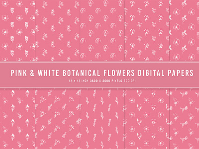 Pink & White Botanical Flowers Digital Papers ui