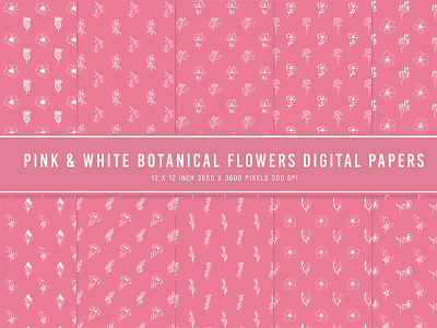 Pink & White Botanical Flowers Digital Papers