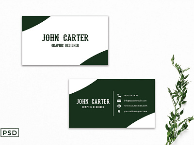 Free White and Green Business Card Template graphic design