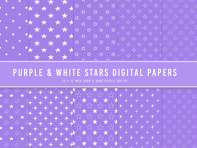 Purple & White Stars Digital Papers ui