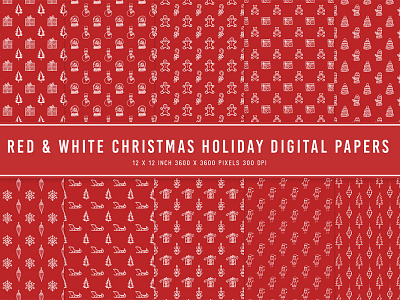 Red & White Christmas Holiday Digital Papers ui