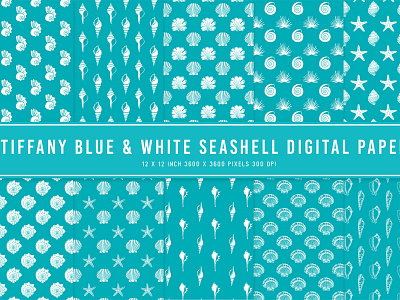Tiffany Blue & White Seashell Digital Papers ui