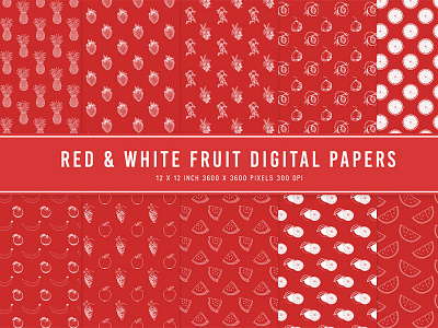 Red & White Fruit Digital Papers ui