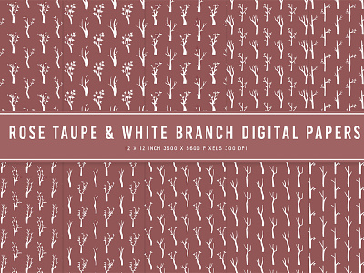Rose Taupe & White Branch Digital Papers ui