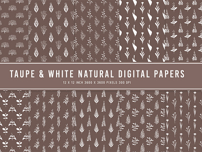 Taupe & White Natural Digital Papers ui