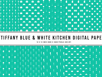 Tiffany Blue & White Kitchen Digital Papers ui
