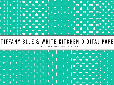 Tiffany Blue & White Kitchen Digital Papers