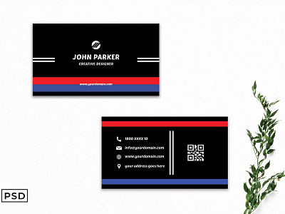 Free Blue & Red Minimal Business Card Template graphic design