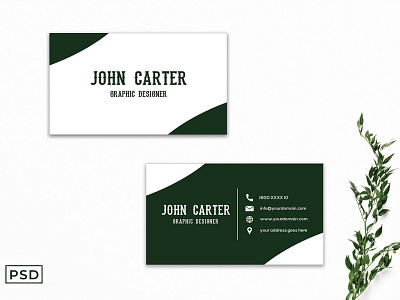 Free White and Green Business Card Template graphic design