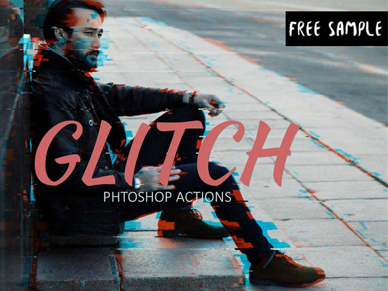 Free Glitch Effect Photoshop Action distortion distort displace digital shift channel broken bokeh artistic animation actions action