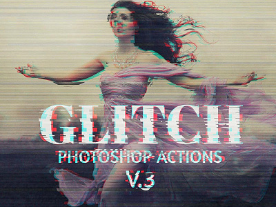 Glitch Photoshop PSD Template V.3 3d actions color double glitch photoshop psd template vhs wave