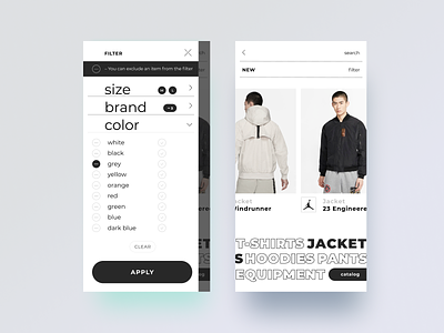 Product filter options app clothing ecommerce filter mobile product shopping store ux ux design