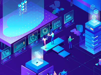 Isometric illustration VoIP provider by Elena Zelova on Dribbble