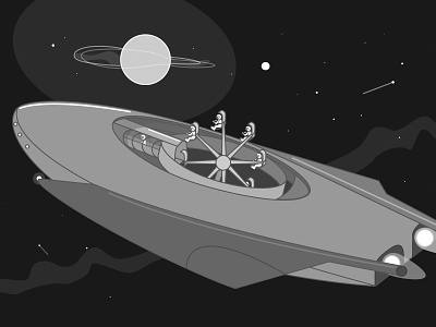 Funny spaceship astronaut black white blackandwhite dribbble funny idea illustration observation wheel space spaceship vector