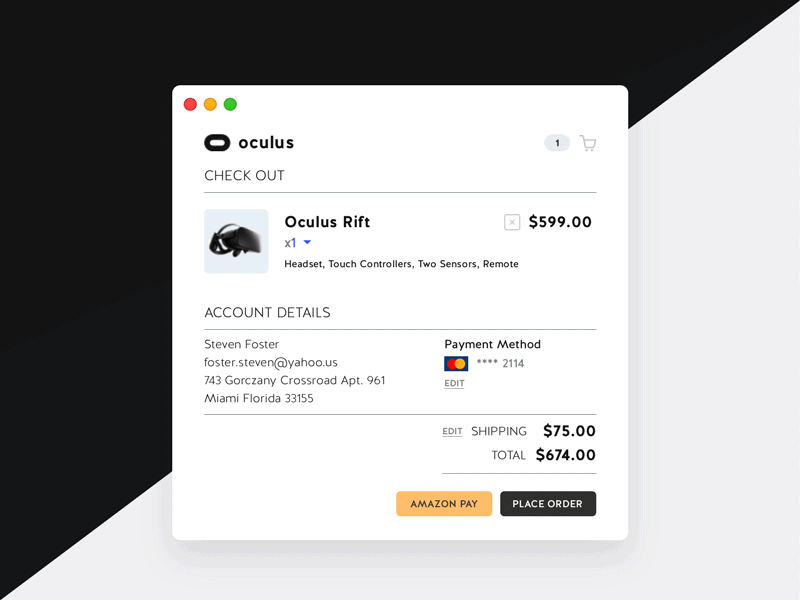 Email Receipt // 017 017 animation check checkout dailyui details email oculus online order receipt