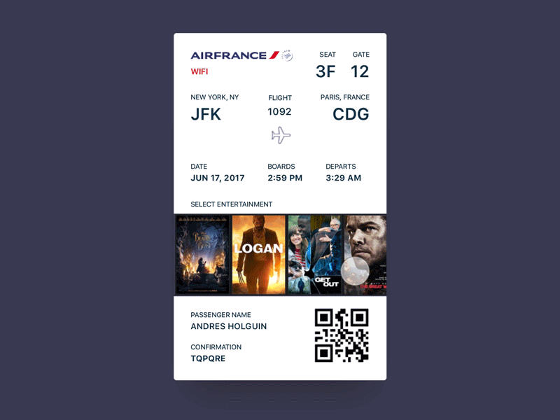 Boarding Pass // 024 024 air airline airplane boarding daily dailyui entertainment movies pass travel